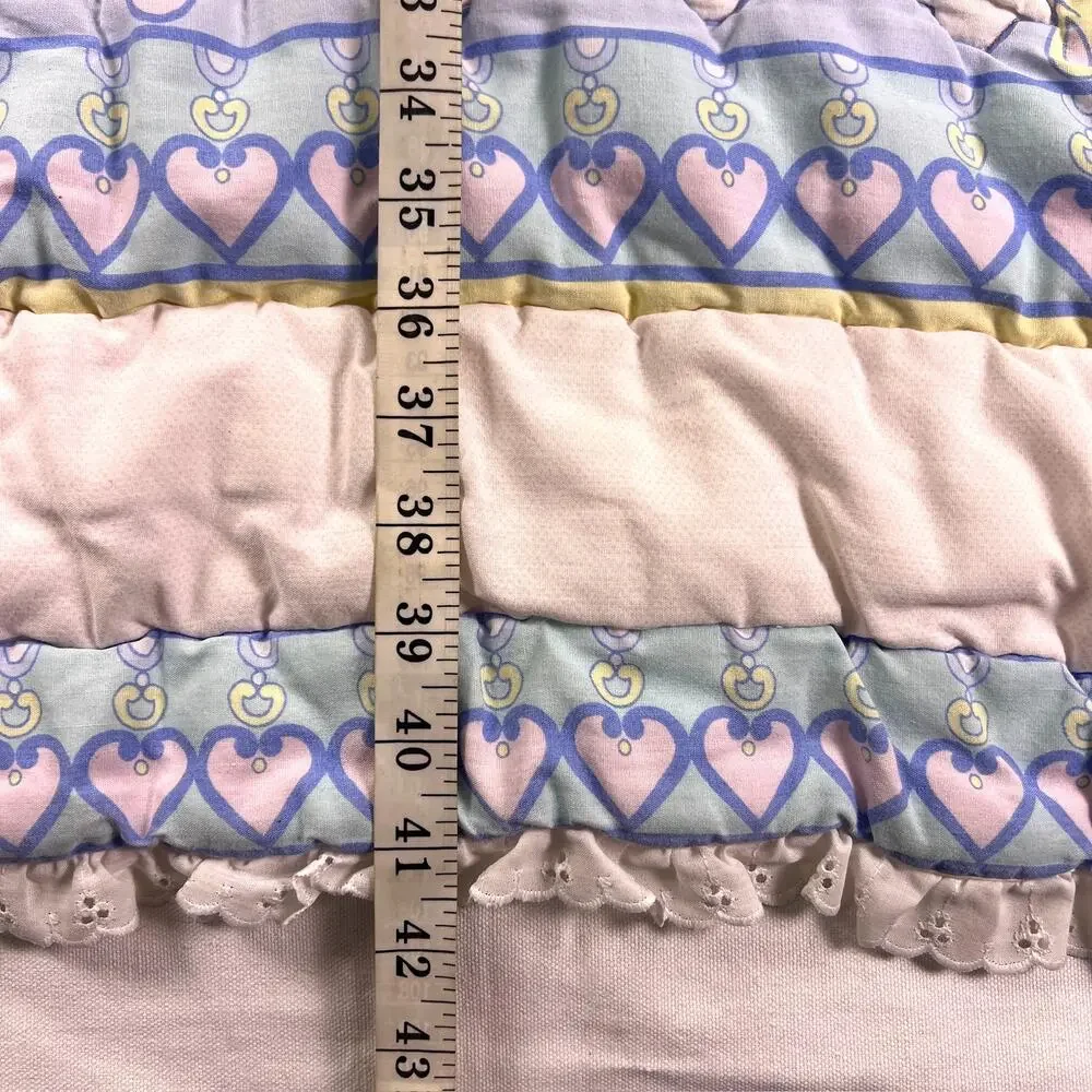 Vintage 80s 90s Baby Quilt Carousel Horse Merry Go Round Pink Lace Crib Blanket